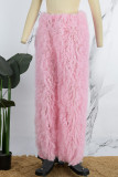 Pink Casual Solid Patchwork Regular High Waist Conventional Solid Color Trousers