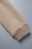 Deep Coffee Casual Solid Basic Hooded Collar Tops