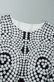 Black Street Dot Hollowed Out Patchwork V Neck One Step Skirt Dresses