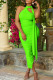 Green Sexy Solid Backless Slit Fold Halter Irregular Dress Dresses