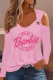 Pink Casual Print Patchwork V Neck Tops