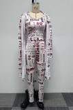 White Sexy Casual Daily Printing Long Sleeve Two Pieces