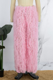 Pink Casual Solid Patchwork Regular High Waist Conventional Solid Color Trousers