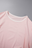 Pink Casual Solid Patchwork Contrast O Neck Long Sleeve Dresses