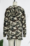 Army Green Casual Camouflage Print Patchwork Hooded Collar Long Sleeve Dresses