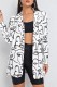 White Casual Print Cardigan Turn-back Collar Outerwear