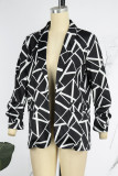 White Casual Print Cardigan Turn-back Collar Outerwear