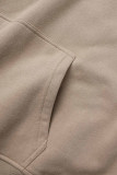 Deep Coffee Casual Solid Basic Hooded Collar Tops