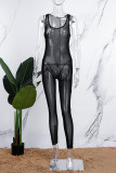 Rose Red Sexy Casual Solid See-through U Neck Skinny Jumpsuits (Subject To The Actual Object)