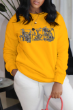 Yellow Casual Street Print Patchwork O Neck Tops