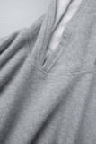 Deep Coffee Casual Solid Basic Hooded Collar Tops