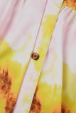 Yellow Casual Print Patchwork Shirt Collar Long Dress Dresses