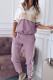 Purple Casual Patchwork Contrast Hooded Collar Long Sleeve Two Pieces