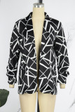 White Casual Print Cardigan Turn-back Collar Outerwear