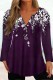 Purple Casual Print Basic V Neck Tops
