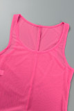 Rose Red Sexy Casual Solid See-through U Neck Skinny Jumpsuits (Subject To The Actual Object)
