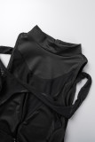 Black Sexy Casual Solid Patchwork See-through Half A Turtleneck Tops
