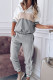 Grey Casual Patchwork Contrast Hooded Collar Long Sleeve Two Pieces