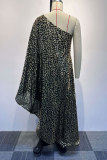 Leopard Print Casual Daily Celebrities Elegant Leopard Printing One Shoulder Regular Jumpsuits(bronzing)