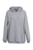 Deep Coffee Casual Solid Basic Hooded Collar Tops