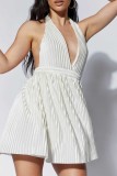 White Sexy Casual Solid Backless Halter Pleated Dresses