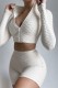 White Casual Sportswear Solid Patchwork Zipper Collar Long Sleeve Two Pieces