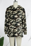 Army Green Casual Camouflage Print Patchwork Hooded Collar Long Sleeve Dresses