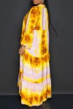 Yellow Casual Print Patchwork Shirt Collar Long Dress Dresses