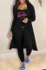 Black Casual Print Letter Cardigan Collar Long Sleeve Three Pieces