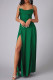 Green Sexy Casual Solid Backless Cross Straps Slit Spaghetti Strap Long Dress Dresses