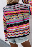 Black Casual Striped Patchwork Cardigan Outerwear