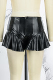 Black Casual Solid Patchwork Skinny High Waist Conventional Solid Color Shorts