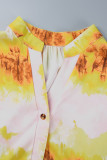 Yellow Casual Print Patchwork Shirt Collar Long Dress Dresses