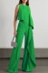 Green Casual Solid Patchwork O Neck Regular Jumpsuits