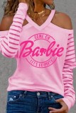 Pink Casual Print Hollowed Out V Neck Tops