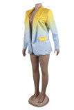Yellow Daily Elegant Simplicity Basis Gradual Change Printing Turn-back Collar Outerwear