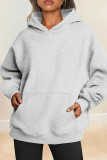 Deep Coffee Casual Solid Basic Hooded Collar Tops