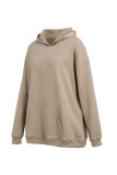 Deep Coffee Casual Solid Basic Hooded Collar Tops
