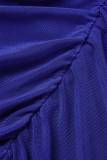 Blue Sexy Solid Backless Halter Strapless Dress Dresses