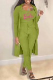Yellow Casual Print Letter Cardigan Collar Long Sleeve Three Pieces