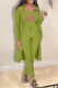 Green Casual Print Letter Cardigan Collar Long Sleeve Three Pieces