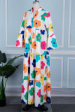 Yellow Casual Print Patchwork Shirt Collar Long Dress Dresses