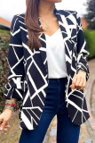 White Casual Print Cardigan Turn-back Collar Outerwear