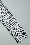 Black Street Dot Hollowed Out Patchwork V Neck One Step Skirt Dresses