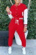 Red Casual Patchwork Contrast Long Sleeve Two Pieces