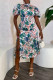 Pink Casual Print Slit Half A Turtleneck Short Sleeve Dress
