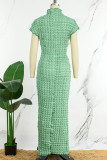Blue Elegant Solid Patchwork Half A Turtleneck One Step Skirt Dresses