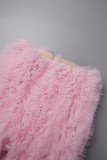 Pink Casual Solid Patchwork Regular High Waist Conventional Solid Color Trousers