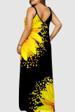 Black Red Casual Print Backless Spaghetti Strap Long Dress Dresses