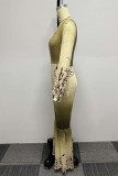 Green Casual Daily Gradual Change Floral Patchwork Printing V Neck Regular Jumpsuits
